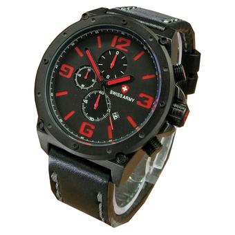 Swiss Army Fashion Men Jam Tangan Pria Chronograph Strap Tali Kulit SA 5052 Hitam Merah  