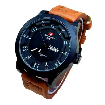 Swiss Army Fashion Men Jam Tangan Pria Strap Tali Kulit SA 4058M Cokelat Putih  