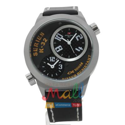 Swiss Army HCC-2068G Tali Kulit Hitam Fitur Dua Waktu Jam Tangan Pria – Dial Hitam