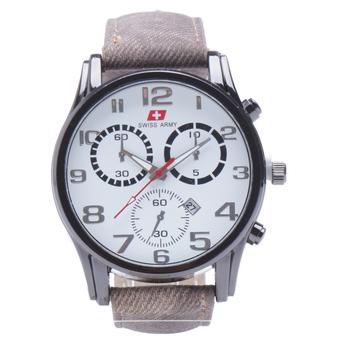 Swiss Army - Jam Tangan Analog Pria - Denim Abu abu - Dial Hitam - Bezel Silver SAX 1043  