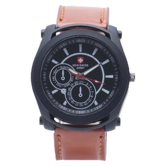 Swiss Army - Jam Tangan Analog Pria - Kulit Coklat - Dial Hitam - Bezel Hitam SAX 1035  