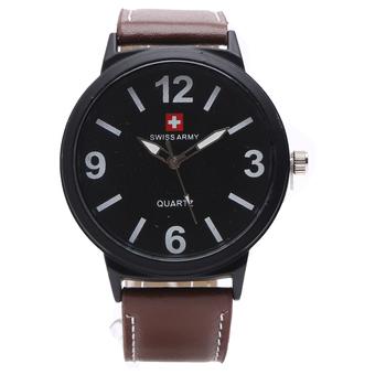 Swiss Army - Jam Tangan Analog Pria - Kulit Coklat - Dial Hitam - Bezel Hitam SAX 1201  