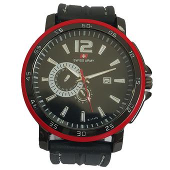 Swiss Army - Jam Tangan Analog Pria - Rubber Hitam - Dial Hitam - Bezel Merah SA 5097 M  