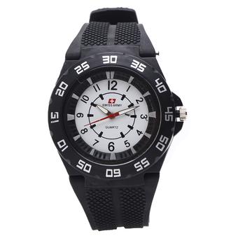 Swiss Army - Jam Tangan Analog Pria - Rubber Hitam - Dial Putih - Bezel Hitam SAX 1220  