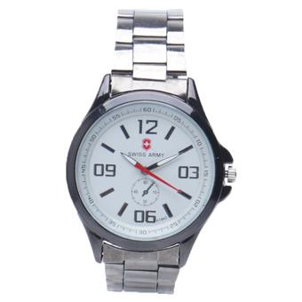 Swiss Army - Jam Tangan Analog Pria - Stainless Hitam - Dial Putih - Bezel Hitam SAX 1002  