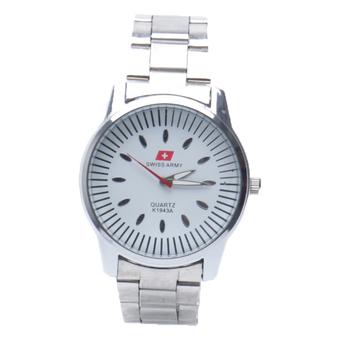 Swiss Army - Jam Tangan Analog Pria - Stainless Silver - Dial Putih - Bezel Silver SAX 1004  