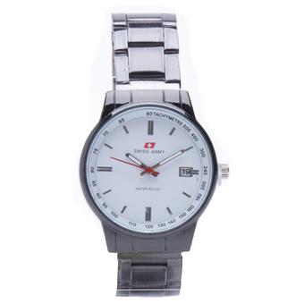 Swiss Army - Jam Tangan Analog Wanita - Stainless Hitam - Dial Putih - Bezel Hitam SAX 1145  