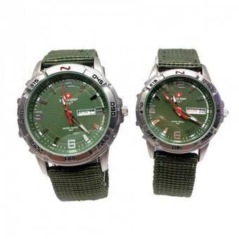 Swiss Army - Jam Tangan Couple - Couple SA 4019 Bezel Hijau - Kanvas  