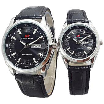 Swiss Army - Jam Tangan Couple - Couple SA 4019 Bezel Hitam - kulit - Tanggal Hari  