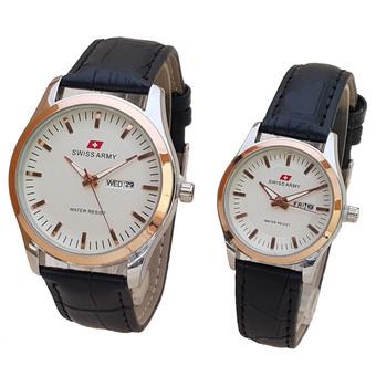 Swiss Army Jam Tangan Couple Leather Gold - Hitam Plat Putih SA 1235 AD  