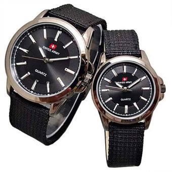 Swiss Army - Jam Tangan Couple Pria Wanita - Hitam - Strap Canvas - SA5092 - Hitam s  