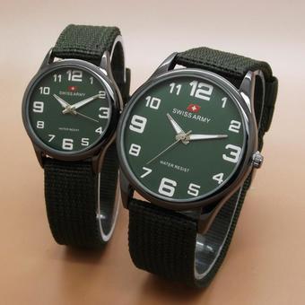 Swiss Army - Jam Tangan Couple Pria Wanita - Hitam - Strap Canvas - hijau- SA 6733  