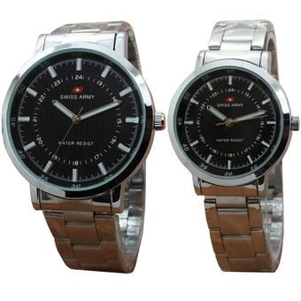 Swiss Army - Jam Tangan Couple Pria & Wanita - Strap Stainles Steel - Silver Hitam - SA5108  