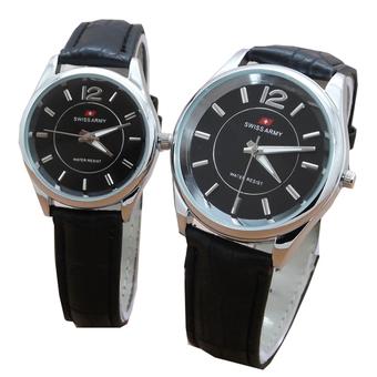 Swiss Army Jam Tangan Couple Pria dan Wanita - Strap Kulit - Hitam  