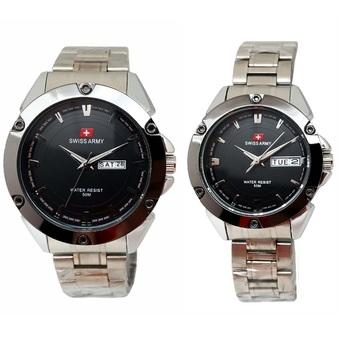 Swiss Army - Jam Tangan Couple - Silver Stainless - Dial Hitam - SA 0043 C  