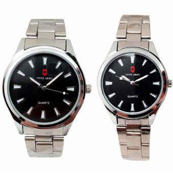 Swiss Army - Jam Tangan Couple - Silver Stainless - Dial Hitam - SA 0036 CPL  