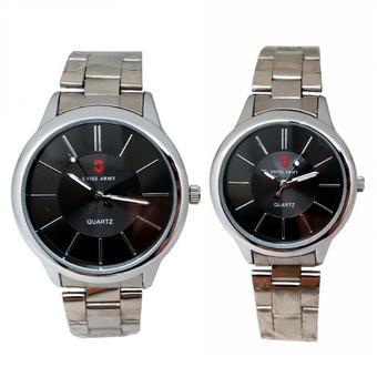 Swiss Army - Jam Tangan Couple - Silver Stainless - Dial Hitam - SA 0035 CP  