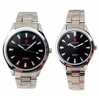 Swiss Army - Jam Tangan Couple - Silver Stainless - Dial Hitam - SA 0036 CP  