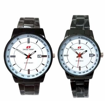 Swiss Army - Jam Tangan Couple - Stainless Hitam - Dial Putih - SA 0041 CP  