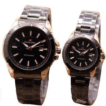 Swiss Army - Jam Tangan Couple - Stainless Steel - SA 1240 Black Gold  