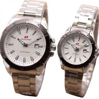 Swiss Army -Jam Tangan Couple - Stainless Steel - SA 1240 SILVER WHITE Couple  