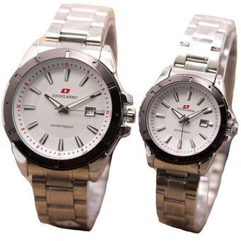 Swiss Army - Jam Tangan Couple - Stainless Steel - SA 1240 Silver White Couple  