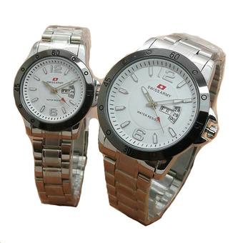 Swiss Army - Jam Tangan Couple - Stainless Steel - SA 1580 Silver White  