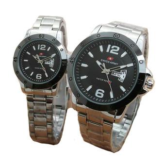 Swiss Army - Jam Tangan Couple - Stainless Steel - SA 1580 Silver Black  