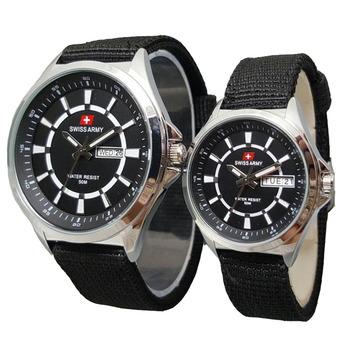 Swiss Army - Jam Tangan Couple - Strap Canvas - SA 1490 Silver Black  