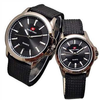 Swiss Army - Jam Tangan Couple - Strap Kanvas Hitam - Dial Hitam - SA 0018 CP  