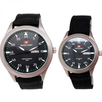 Swiss Army - Jam Tangan Couple - Strap Kanvas Hitam - Dial Hitam - SA 5034 CP  