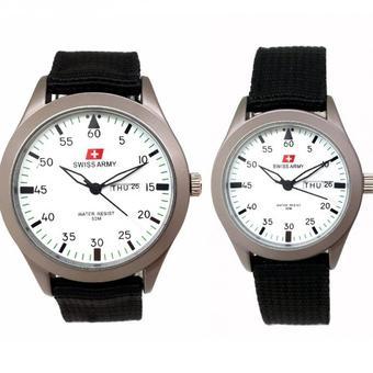 Swiss Army - Jam Tangan Couple - Strap Kanvas Hitam - Dial Putih - SA 5034 CPp  