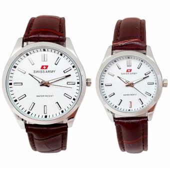 Swiss Army - Jam Tangan Couple - Strap Kulit Coklat - Dial Putih -SA 334 CPL  