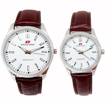 Swiss Army - Jam Tangan Couple - Strap Kulit Coklat - Dial Putih -SA 5099 CPL  