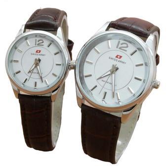 Swiss Army - Jam Tangan Couple - Strap Kulit Coklat - Dial Putih - SA 1989 SG  