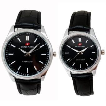 Swiss Army - Jam Tangan Couple - Strap Kulit Hitam - Dial Hitam - TW 1988 CP  