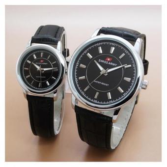 Swiss Army - Jam Tangan Couple - Strap Kulit Hitam - Dial Putih SA567J  