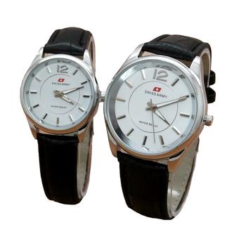 Swiss Army - Jam Tangan Couple - Strap Kulit Hitam - Dial Putih - SA 1989 SS  