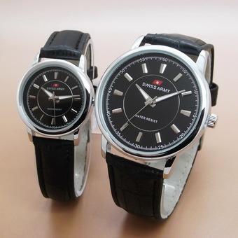 Swiss Army - Jam Tangan Couple - Strap Kulit Hitam - Dial Putih TW 2015  