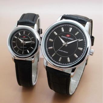 Swiss Army - Jam Tangan Couple - Strap Kulit Hitam - Dial Putih SA 2200 A  