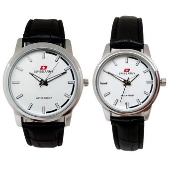 Swiss Army - Jam Tangan Couple - Strap Kulit Hitam - Dial Putih - SA 2078 CP  