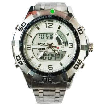 Swiss Army - Jam Tangan Dual Time Pria - Stainless Steel - SA 83 Silver  