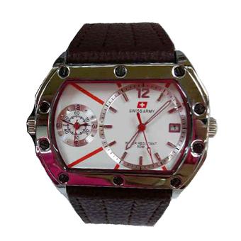 Swiss Army - Jam Tangan - Leather Strap - Sa 4065 - Silver-Cokelat  