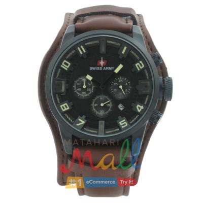 Swiss Army Jam Tangan PMG 119 Chronograph Strap Kulit Cokelat - Hitam