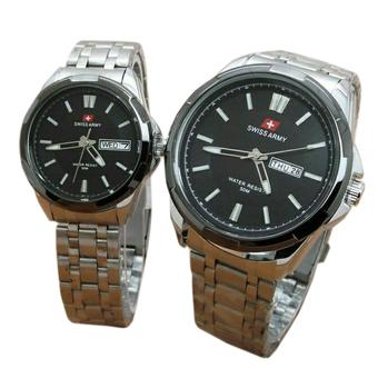 Swiss Army - Jam Tangan Pasangan - Silver Hitam - Strap Stainless - SA5090  