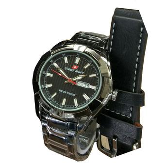 Swiss Army Jam Tangan Pri a- Stainless Steel - Silver - SA 1235 Full Black  