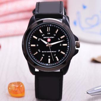 Swiss Army - Jam Tangan Pria - Body Black - Black Dial - Black Leatehr Strap - SA-BB-3821C-Kulit Hitam  