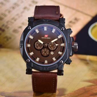 Swiss Army Jam Tangan Pria - Body Black – Brown Dial – Coklat Tua Leather - SA-3593C-BC-TGL- Kulit Coklat Tua  