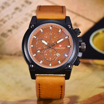 Swiss Army - Jam Tangan Pria - Body Black – Brown Dial – Coklat Tua Leather - SA-3598B-BC-TGL- Kulit Coklat Muda  