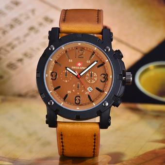 Swiss Army Jam Tangan Pria - Body Black – Brown Dial – Coklat Muda Leather - SA-3597A-BC-TGL- Kulit Coklat Muda  